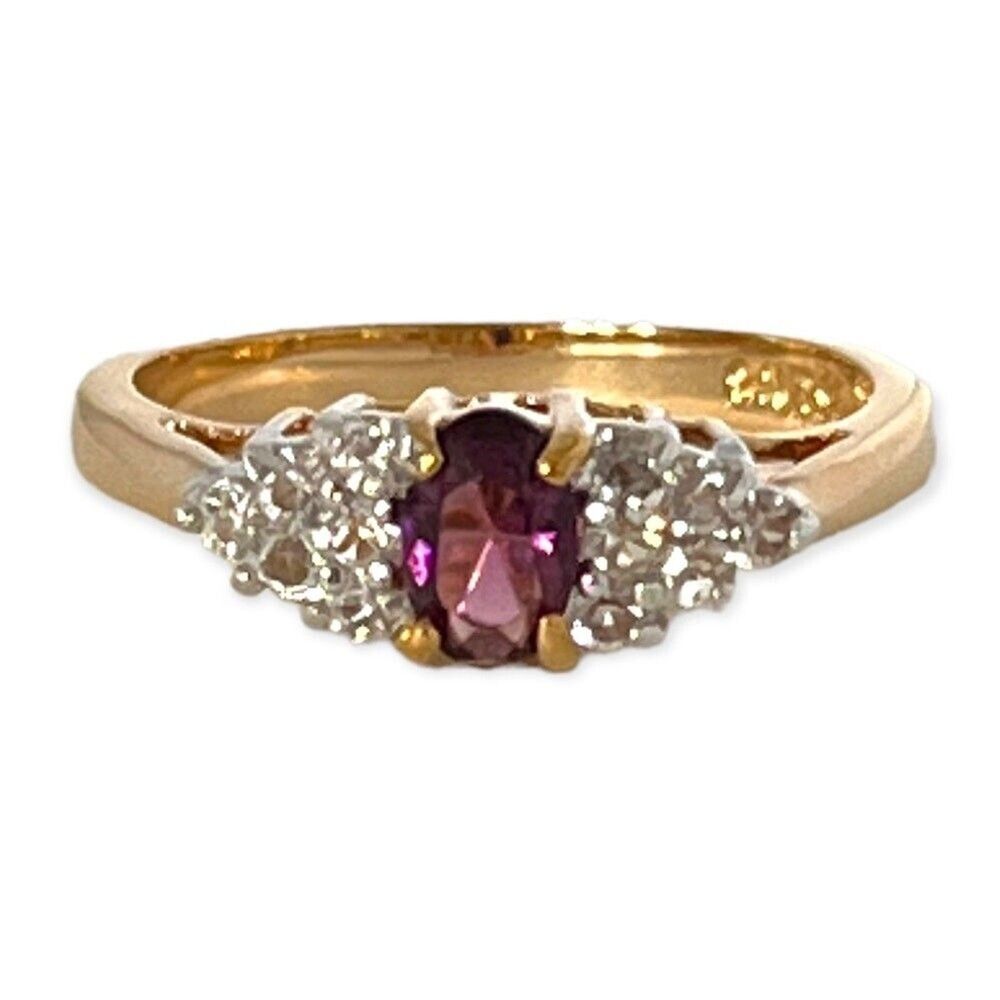 Vintage 1970s Ring Size 4 Purple CZ Cluster Prong Set Gold Plated - 14Z